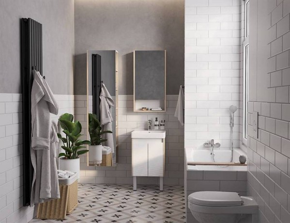 Тумба с раковиной Aquaton Сканди Doors 45 белый глянец, дуб верона
